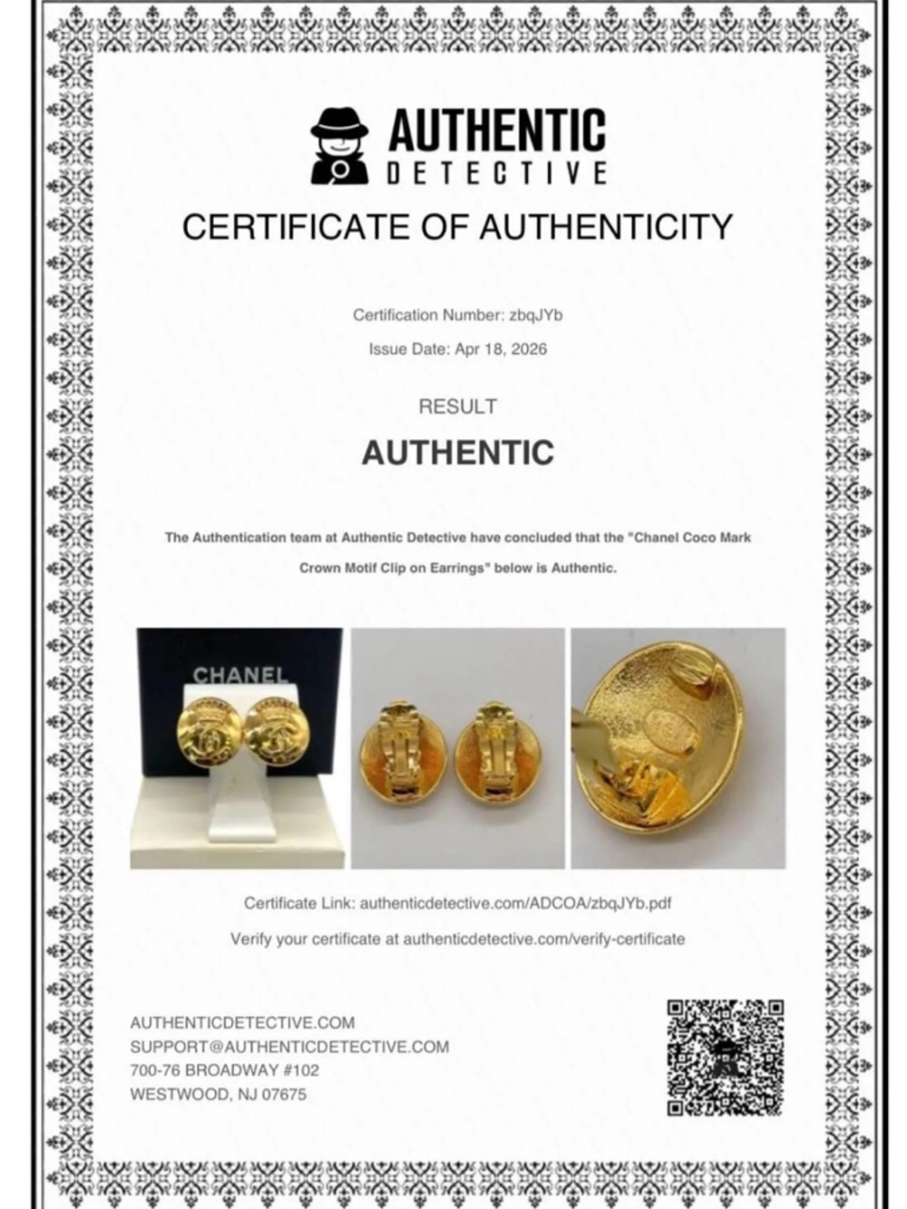 CHANEL Gold Crown CC Motif Clip-On Earrings with COA & box - Picture 2 of 4